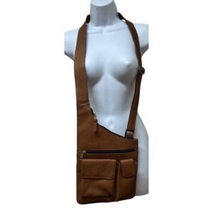Latico Brown Leather Crossbody‎ Purse Bag Pockets Made in Columbia
